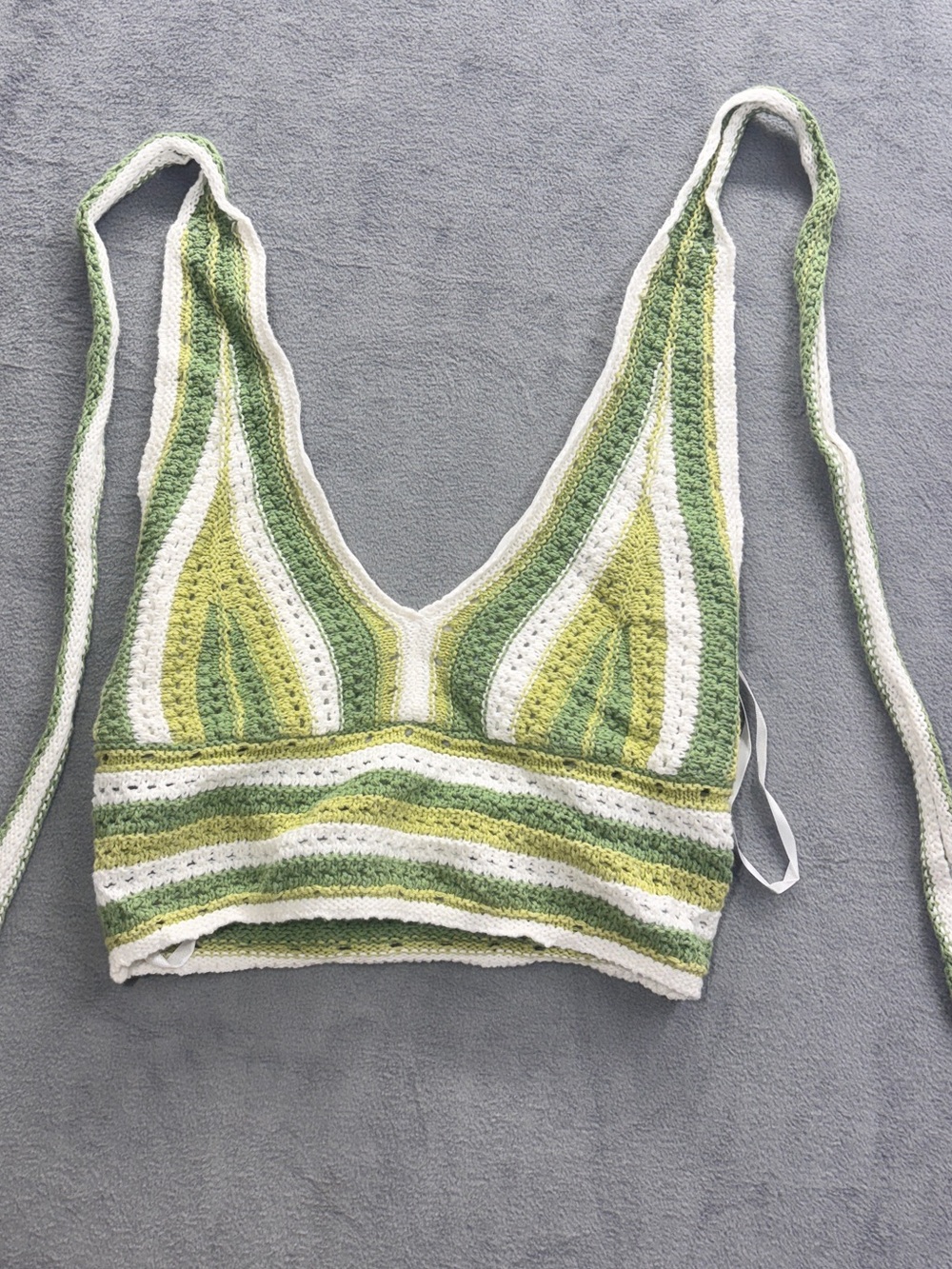 Hollister Green and White Striped Crochet Top